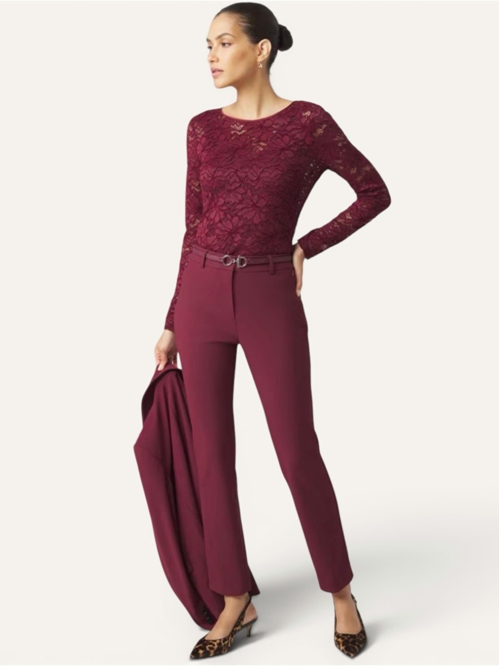 NWT‎ WHBM Burgundy Elle Slim Ankle Pant in Scuba Knit, Size 18W, MSRP $99